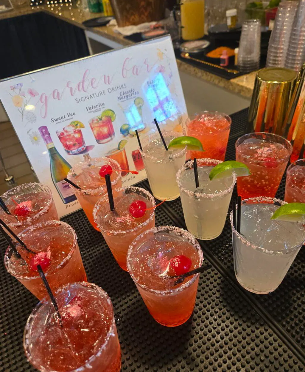 Signature cocktails and margaritas served at private event bar at Orangecrest Club